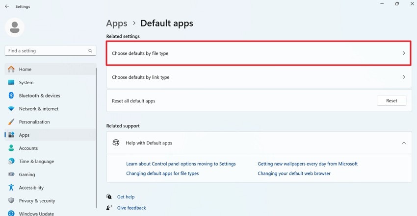 choose defaults by file type