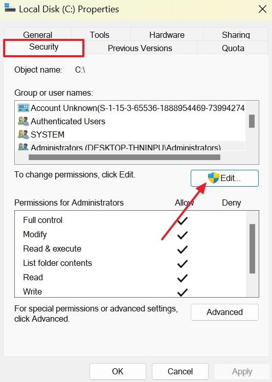 click edit permissions