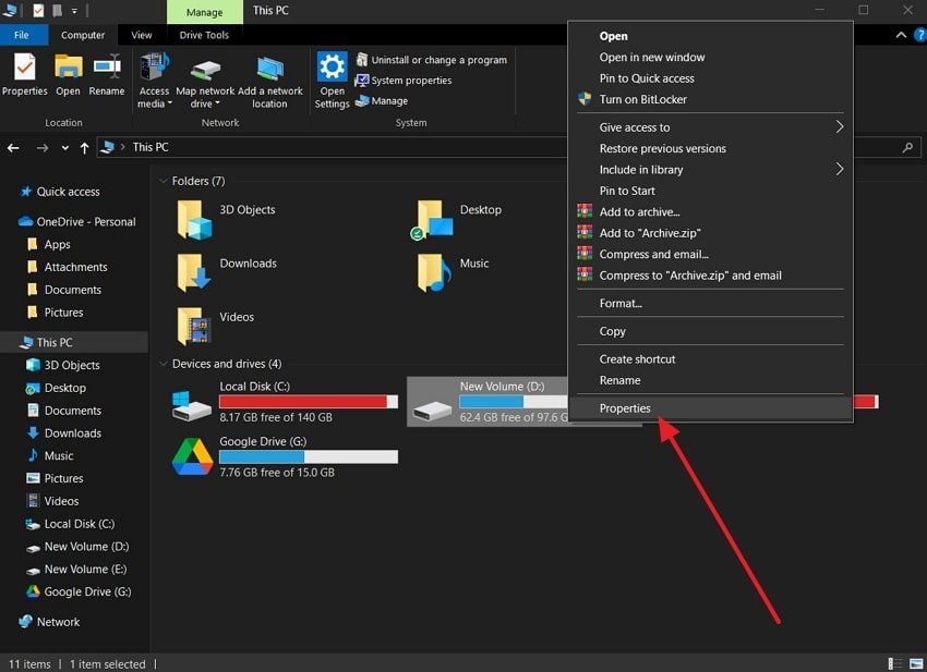 access drive properties