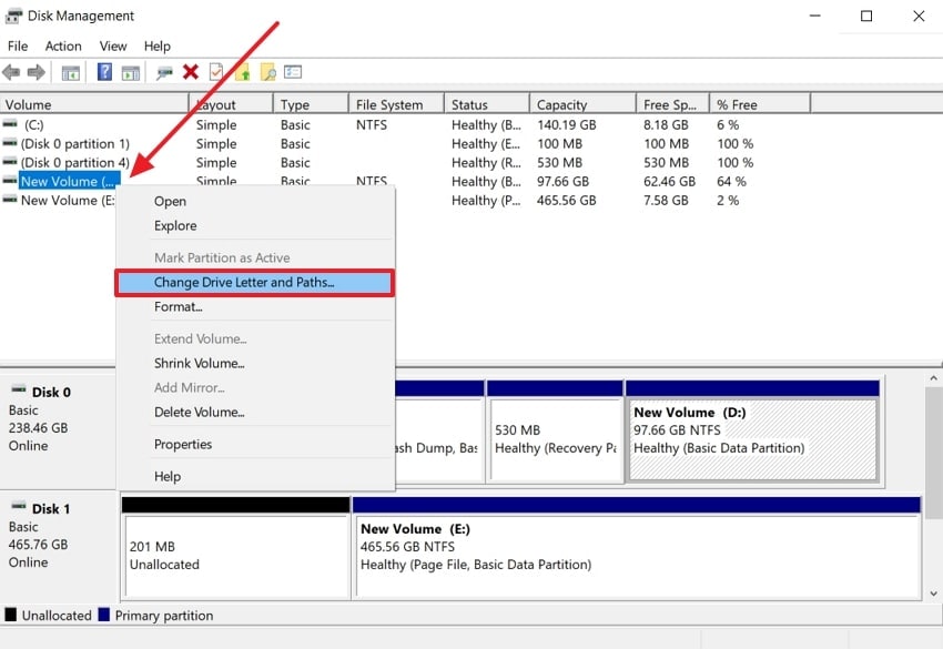 change drive letter and paths
