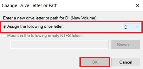 assign following drive letter