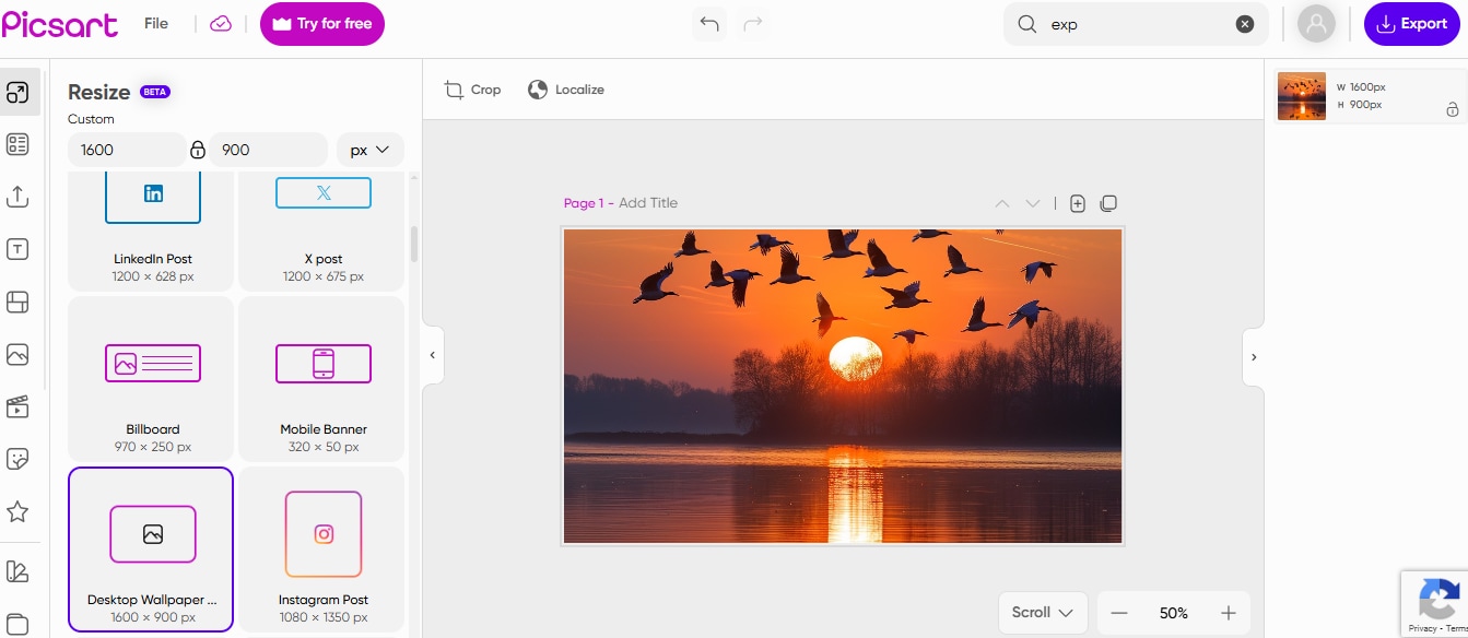 picsart export expanded image