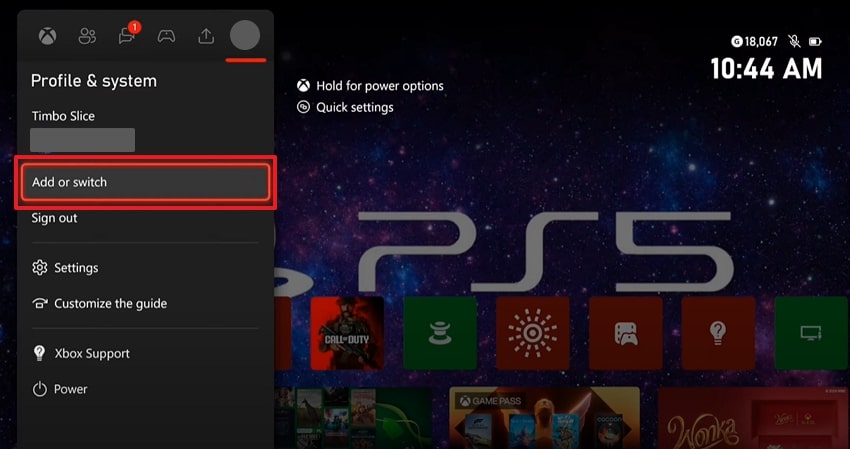 add or switch xbox profile