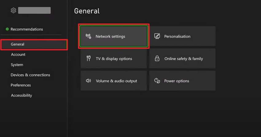 open xbox network settings