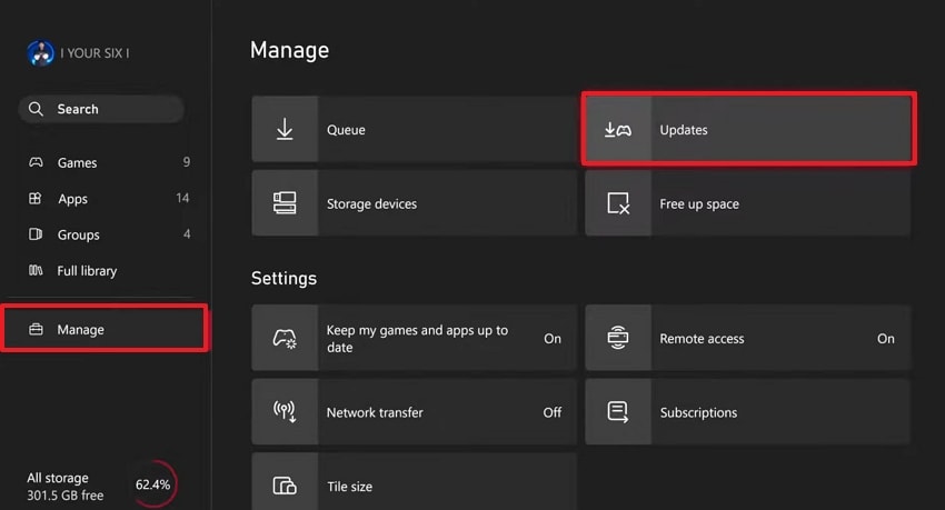 manage updates youtube xbox