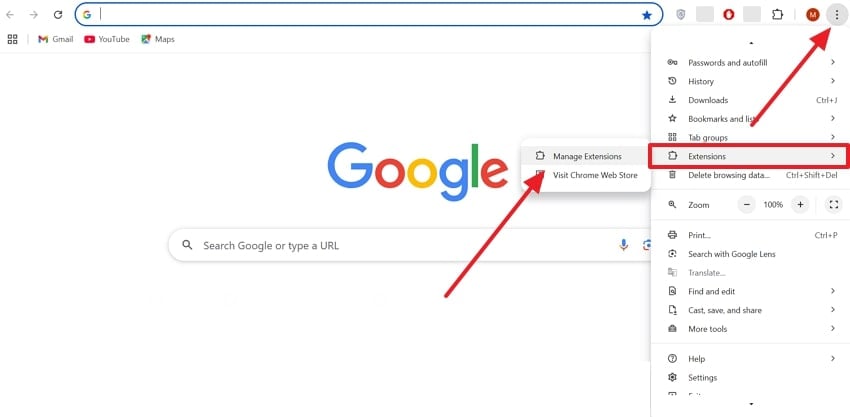 manage extensions browser settings