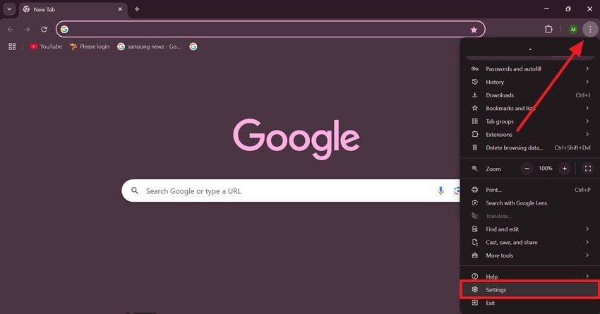open browser settings