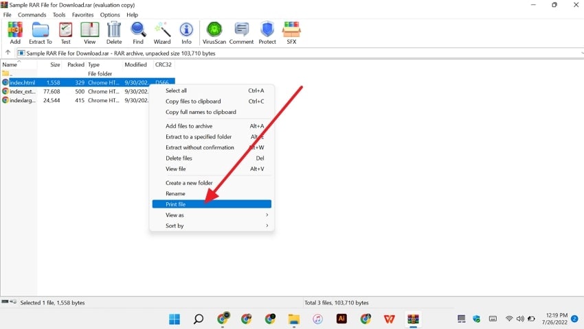 print file winrar