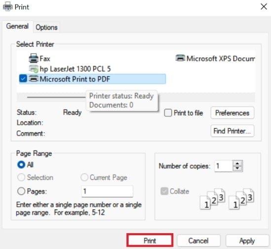 tap print button winrar