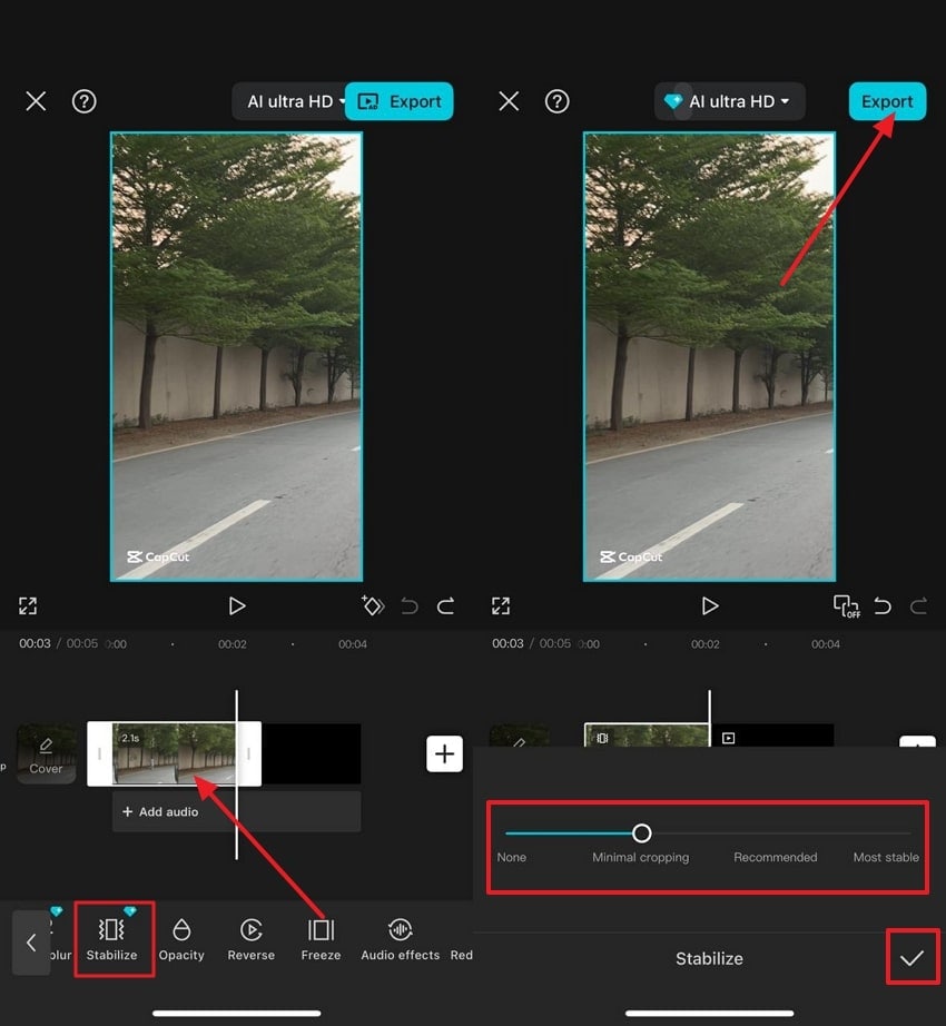 use stabilizer feature capacut