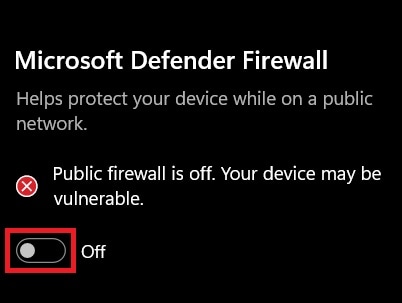 off microsoft defender firewall