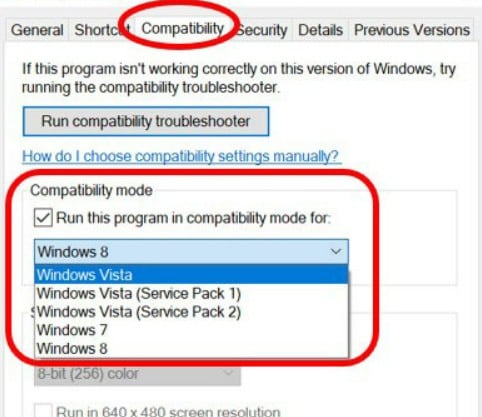 check run this program in compatibility mode for