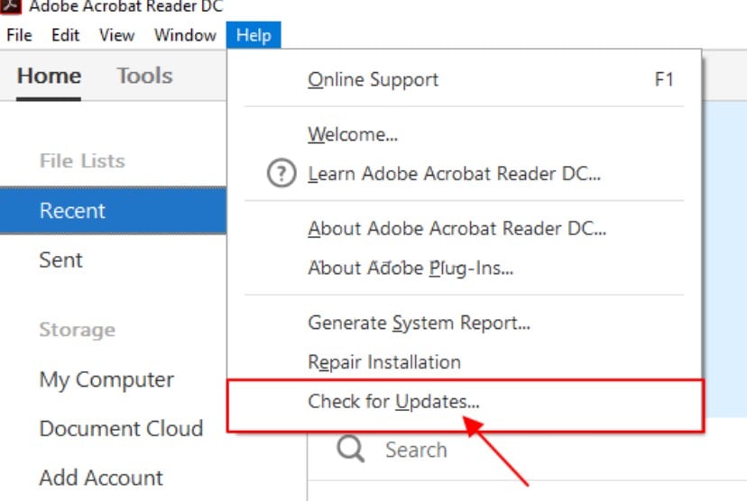 adobe acrobat check for updates