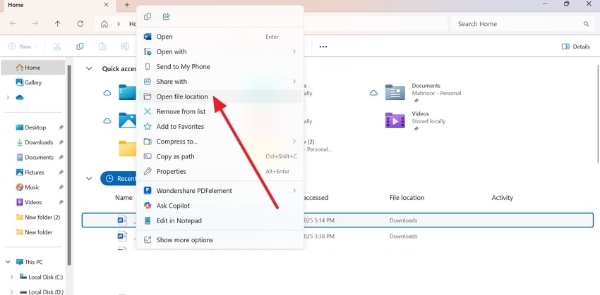 open file location