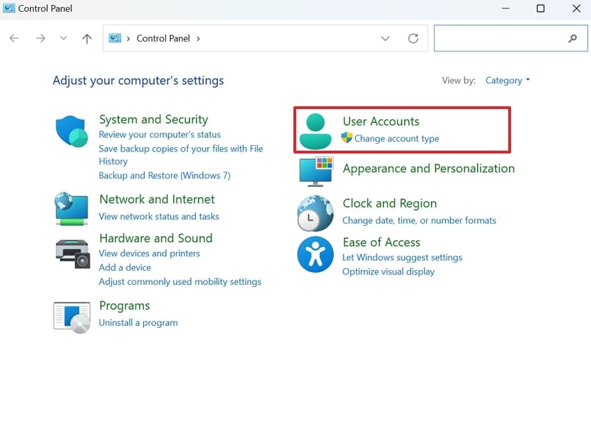 access change account type settings