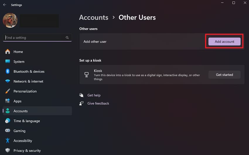 continue to add account