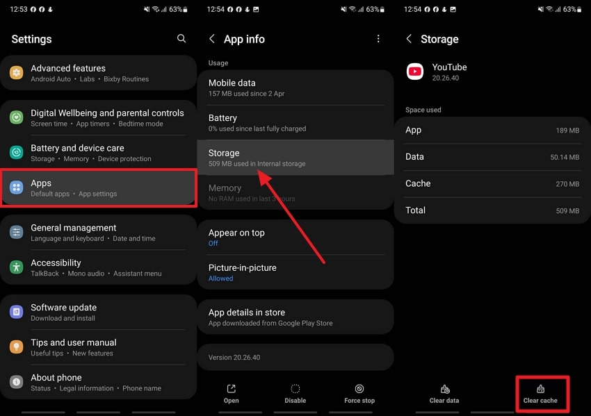 clear youtube app cache