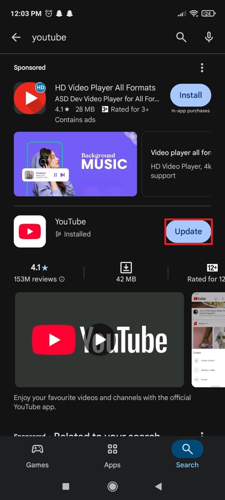 update youtube play store