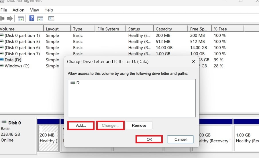 add or change driver letter and paths