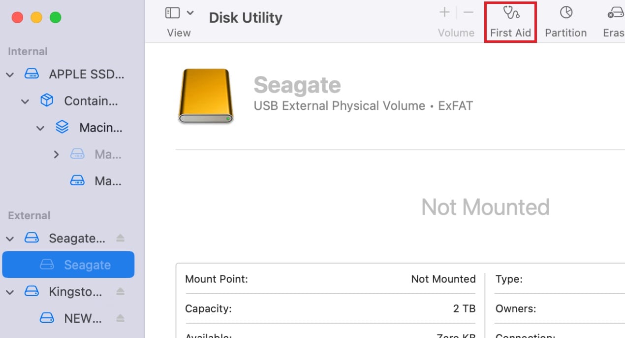 mac disk utility seagate drive first aid