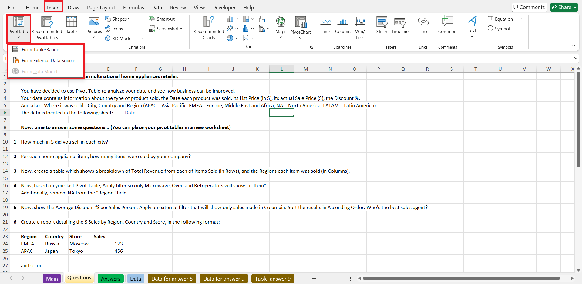 excel pivottable