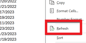 refresh pivot table