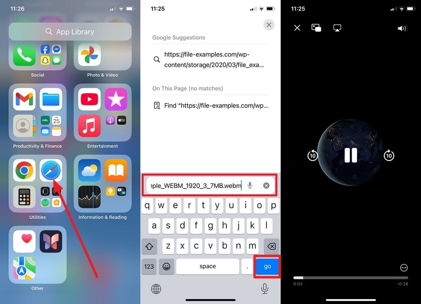 paste webm link in safari