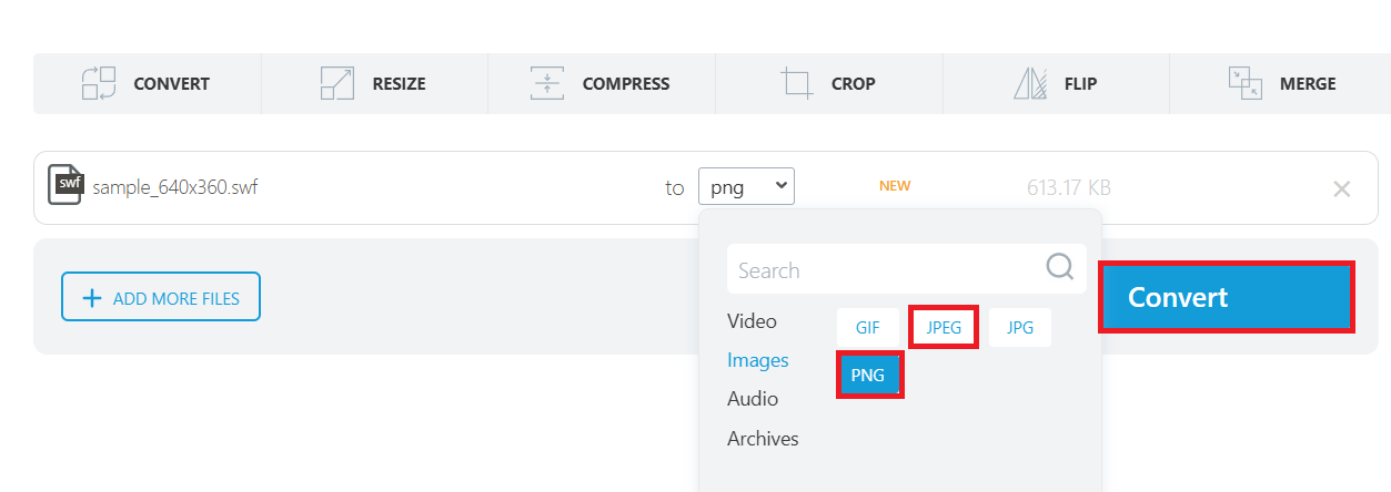 convert swf to jpeg or png