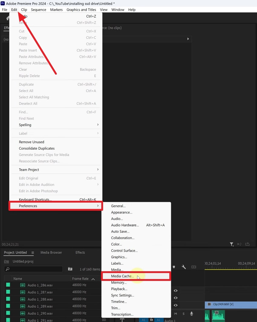 access media cache from preferences