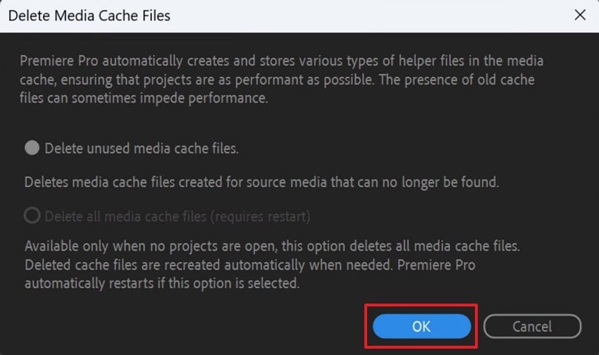 hit ok premiere pro