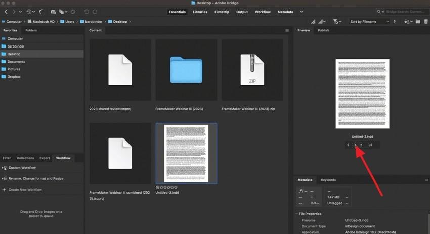 quick preview indd in adobe bridge