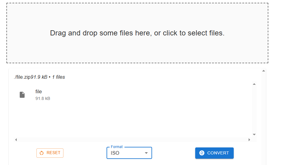 convert zip file and download as iso with unziper