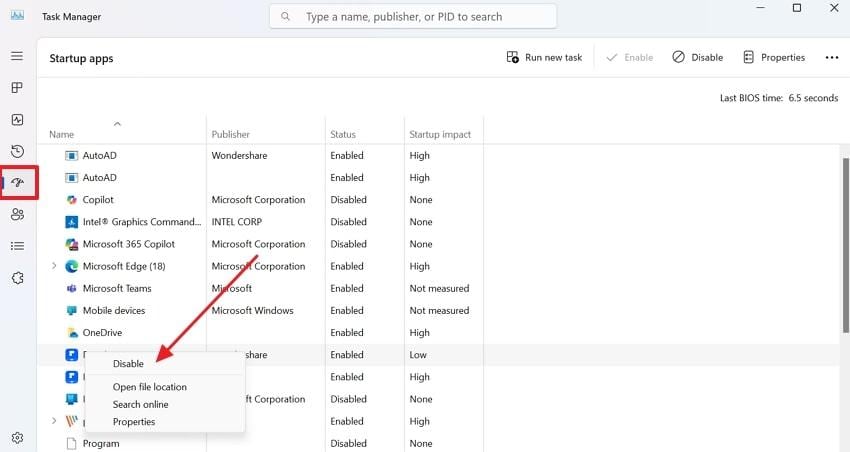disable apps on startup