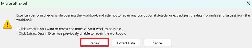 click repair excel