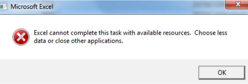 excel cannot complete task error