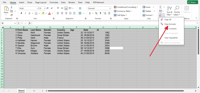 clear formats from excel