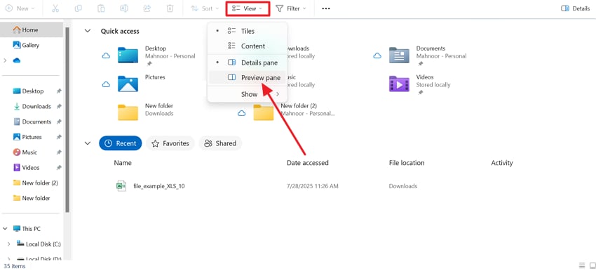 switch off preview pane file explorer