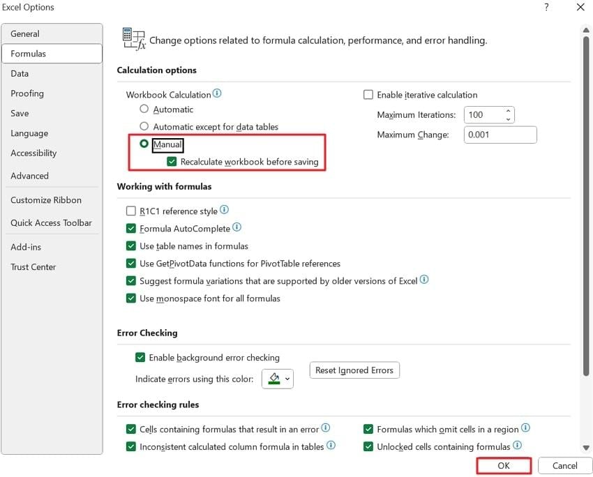 enable manual calculations