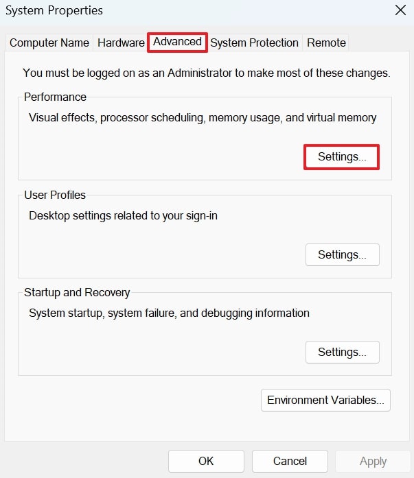 click advanced settings