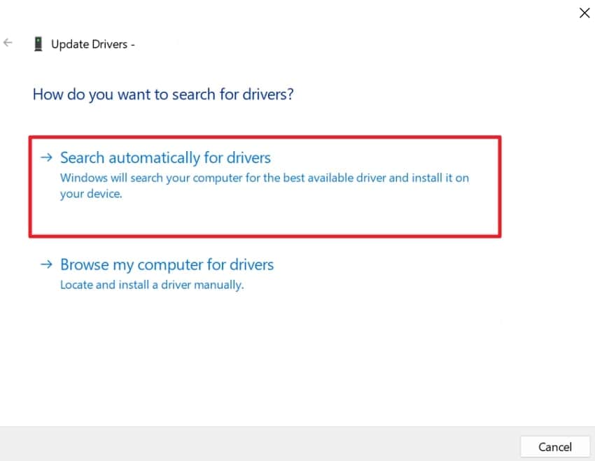 search automatically for drivers option