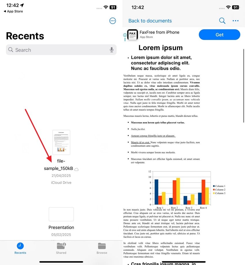 launch app and choose odt file