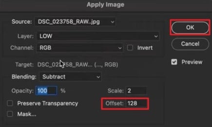 add offset value and tap ok