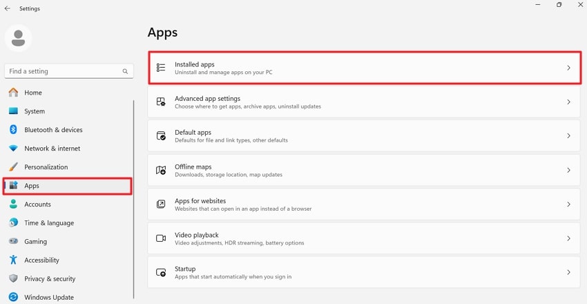 access installed apps settings