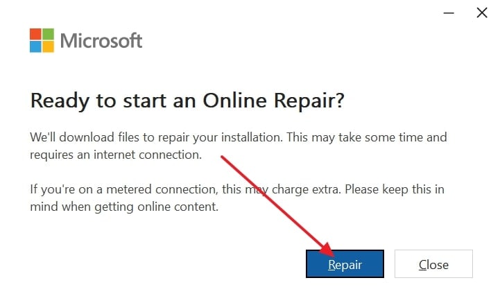 click repair and proceed