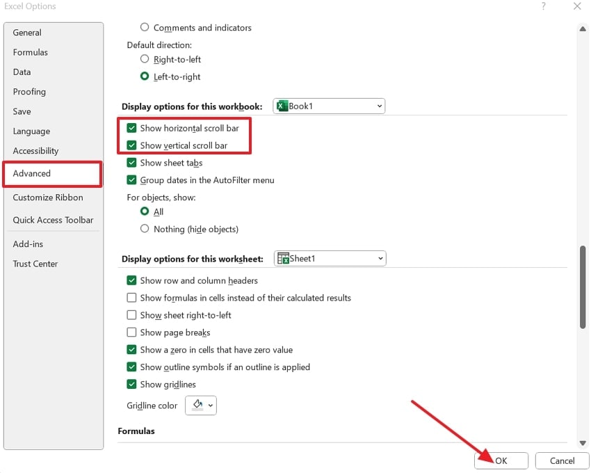 enable show horizontal vertical scroll bar