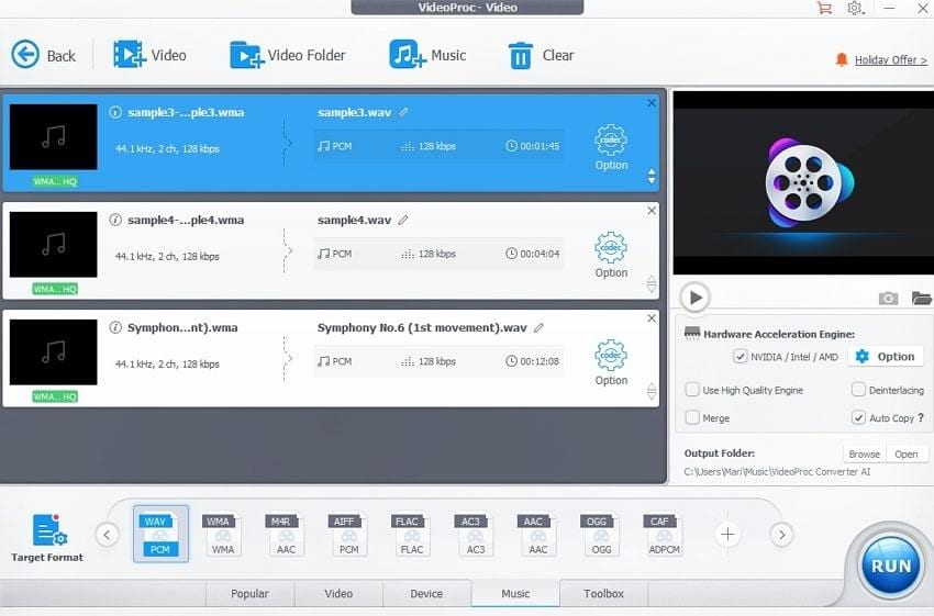 videoproc wma to wav converter