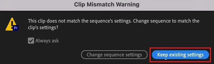 keep existing settings button