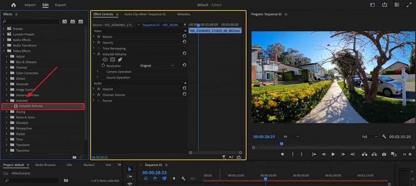 use insta360 under effects tab