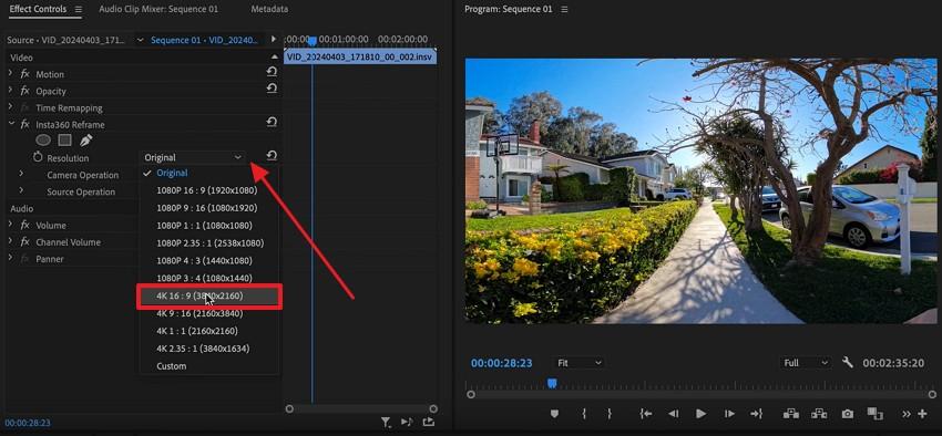 pick resolution from effects control