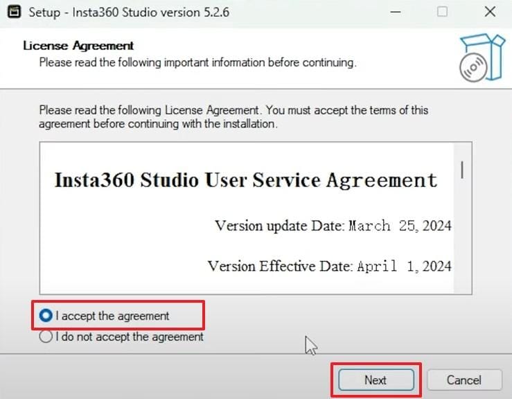 accept insta360 agreement terms